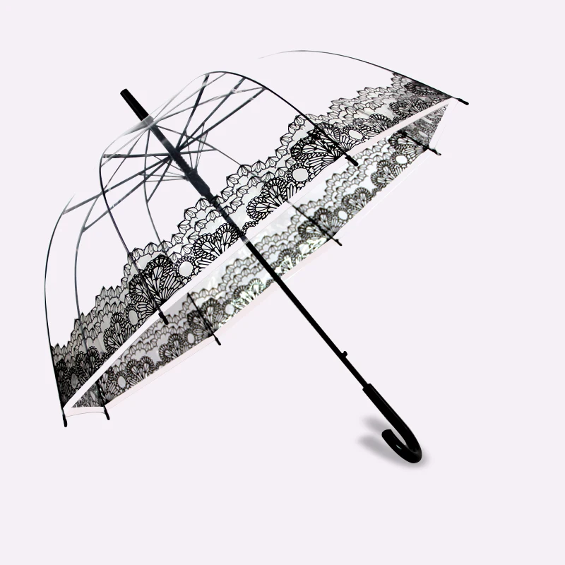 PALONY-Transparent Long-Handle Umbrella for Women and Kids, Ultra Light Parasol, Semi-Automatic Female Umbrellas