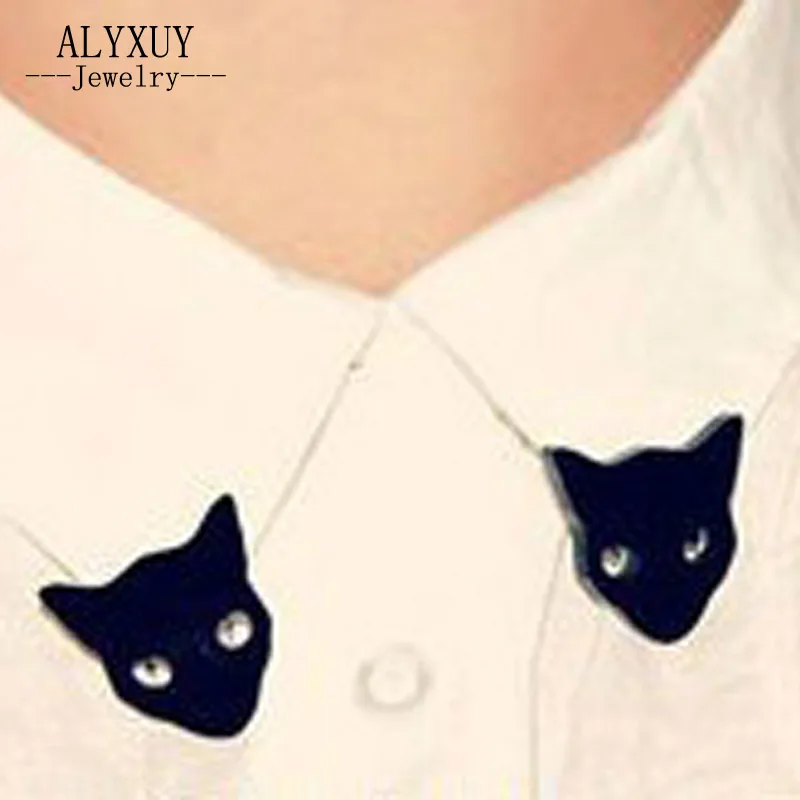 Fashion cute black cat collar clip brooches for women girl wholesale