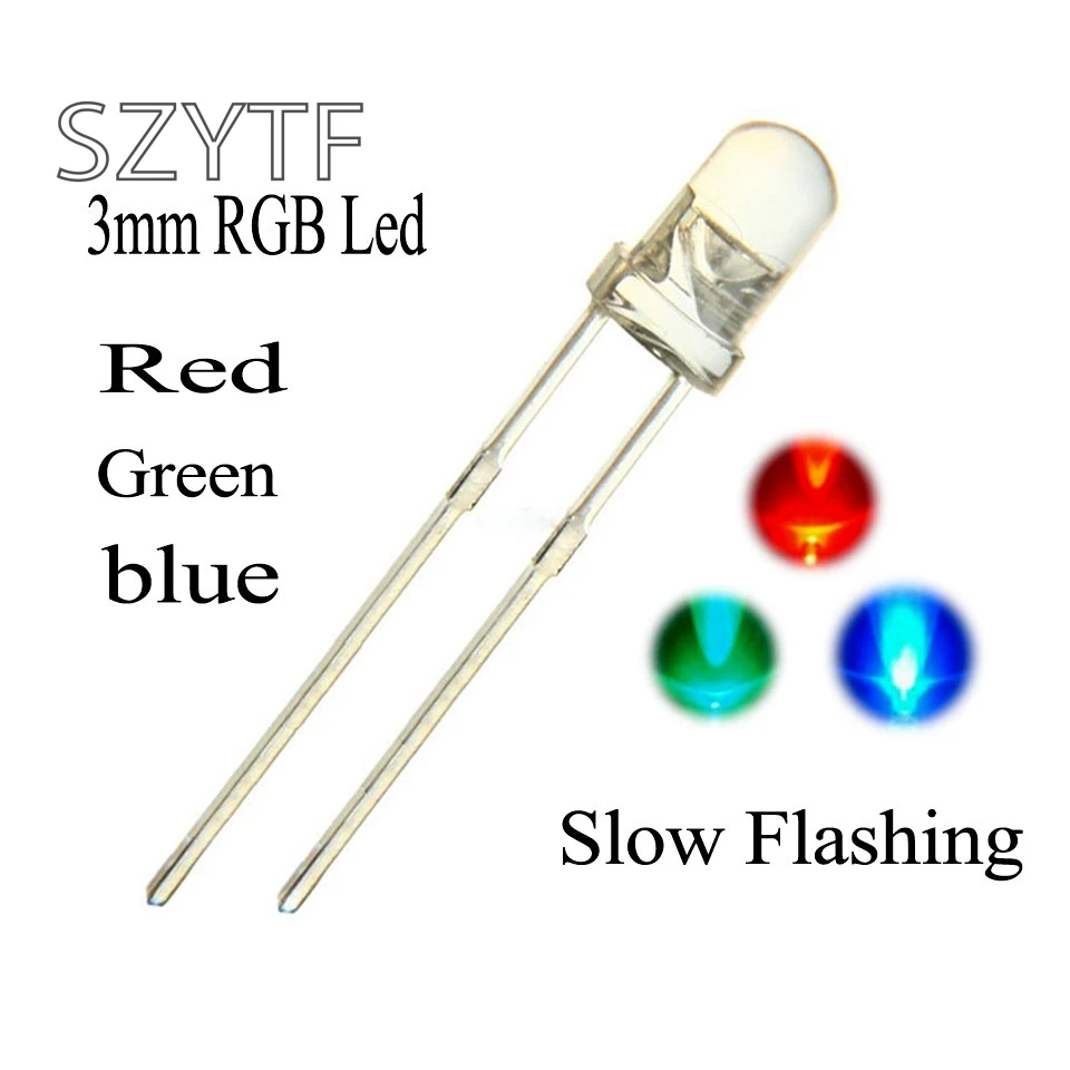 

100pcs 3mm RGB Fast Flashing Led Tricolor Round Water Clear LED Light Emitting Diode Multicolor Flicker