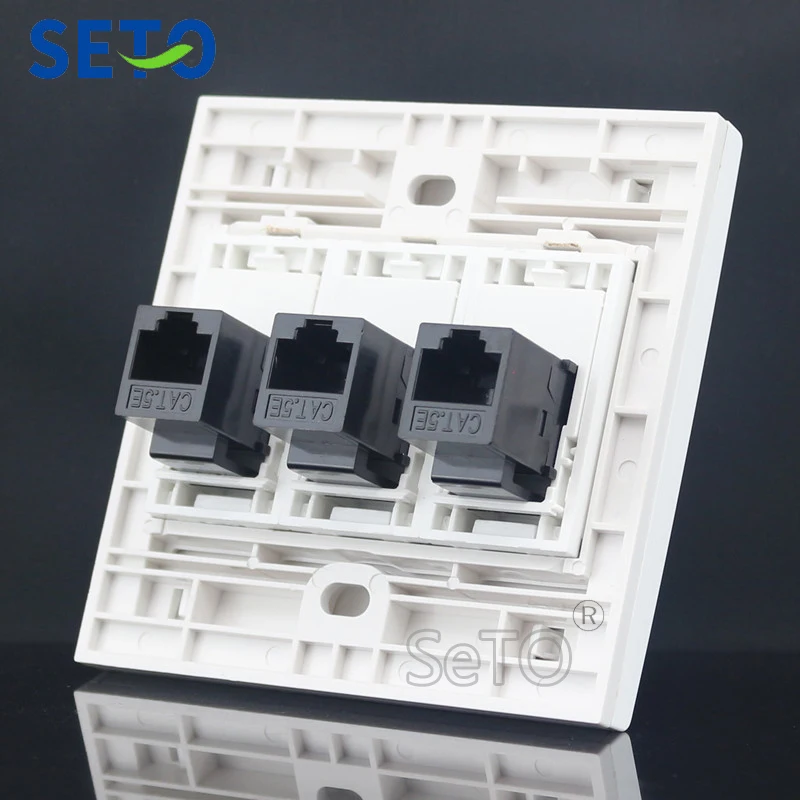 

SeTo 86 Type Three Ports Network Lan RJ45 Cat5e Outlet Panel Wall Plate Socket Keystone Faceplate