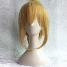 35cm Fate stay night saber lily Cosplay Full Wig Golden Synthetic Hair Wigs With Ponytail+hairnet 35cm Fate stay night saber lily Cosplay Full Wig Golden Synthetic Hair Wigs With Ponytail+hairnet