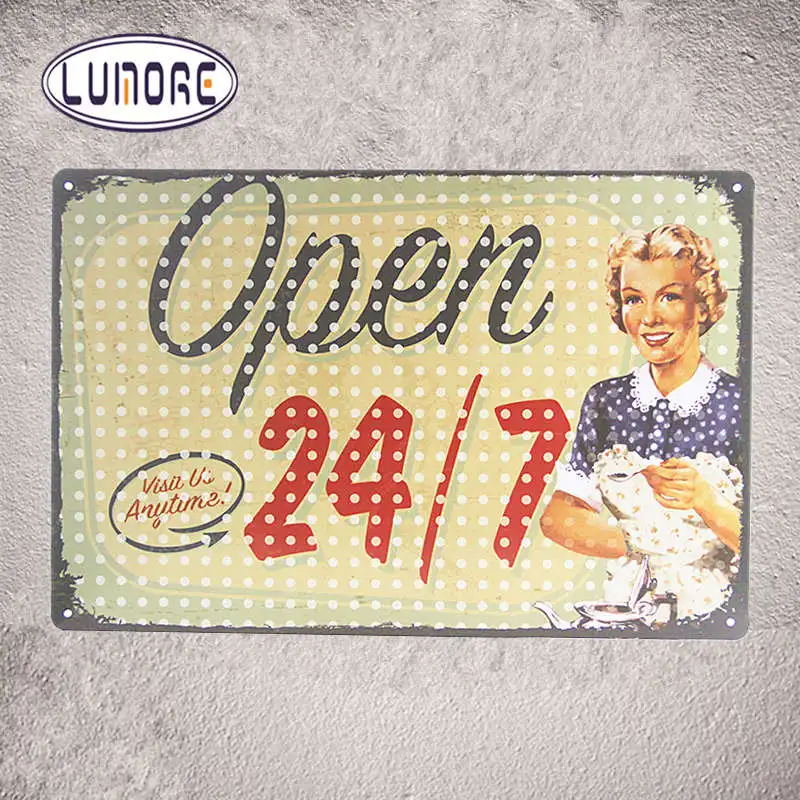 Image Popular gift OPEN 24Hours Visa us Anytime Metal Tin Sign Restaurant Hotel Bar Pub Cafe Decor J26