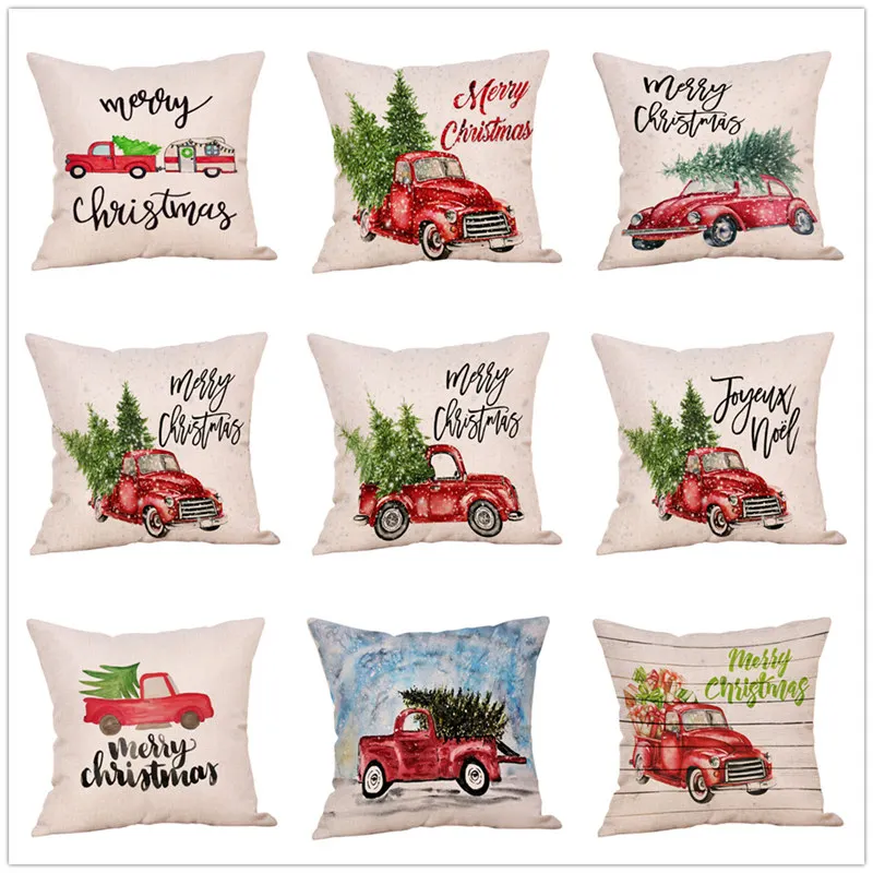 

2020 Navidad Merry Christmas Pillow Cover Flax Christmas Tree Printed Pillow Cover Cushion Cover for Sofa Car Home Decorative