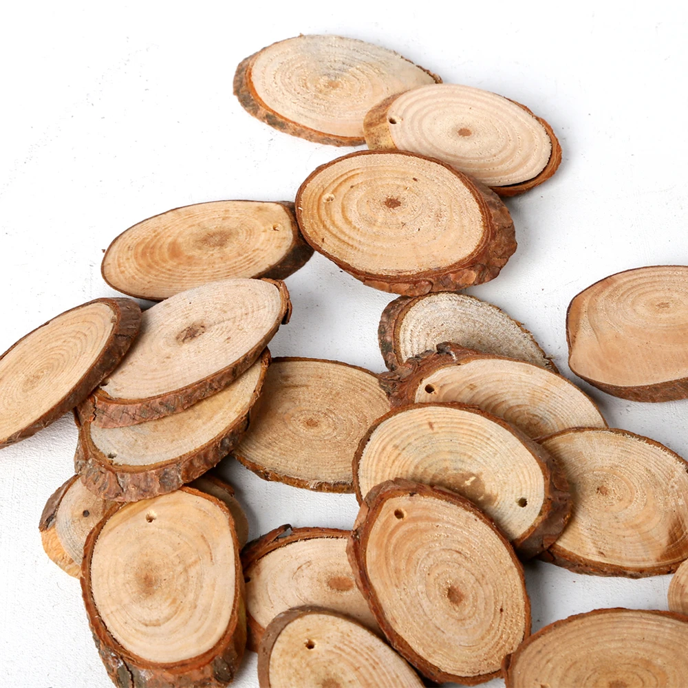 100pcs Unfinished Natural Round Wood Slices Circles With Tree Bark Log Discs For Diy Crafts Wedding Party Painting Decoration Figurines Miniatures Aliexpress