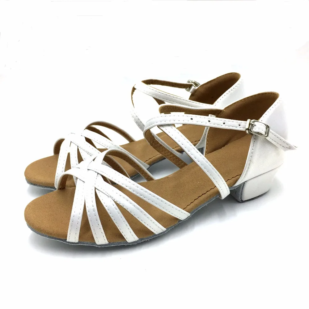 NEW Pure white Girl's dance Shoes Heel 3cm Kids Children Buckle Latin