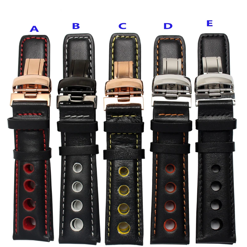 Genuine Leather Strap For tissot Sports Racing Series PRS516 T91 1853 Watch 20mm Black Orange Line with butterfly buckle Genuine Leather Strap For tissot Sports Racing Series PRS516 T91 1853 Watch 20mm Black Orange Line with butterfly buckle