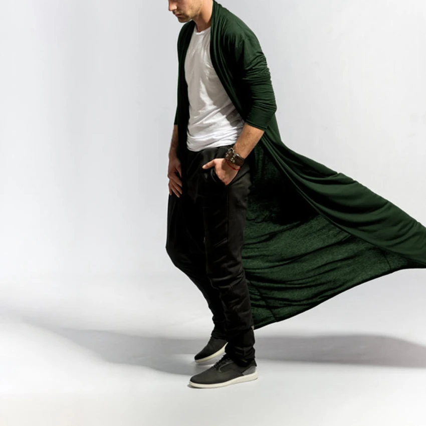 

Men Trench Coat Streetwear Short Sleeve Casual Long Cardigan Solid Color Cool Fashion Men Windbreaker Long Outerwear Clothes