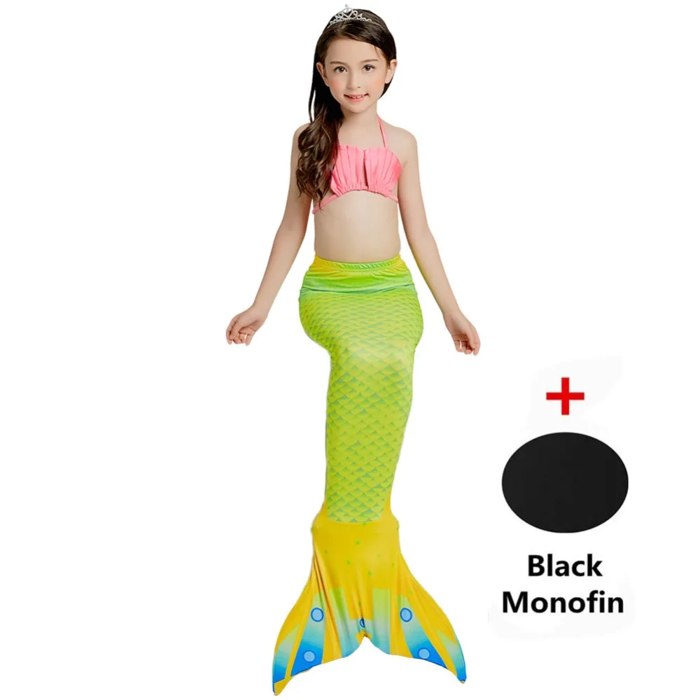 

Hot!Children Girls Mermaid Tail with Black Monofin Swimming Swimwear Cosplay Halloween Costumes Bikini Swimsuit Birthday Gifts