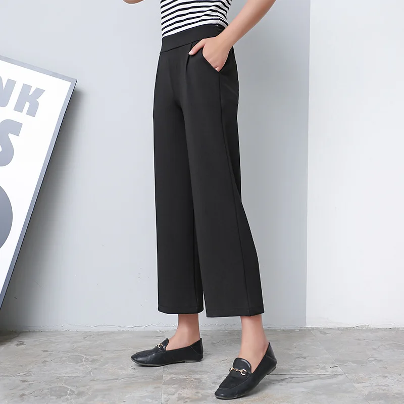 

Women 2018 New autumn Winter Black Wide Leg Pants S-3XL Large Size Ankle-Length Loose Female High Waist casual thin nine Pants