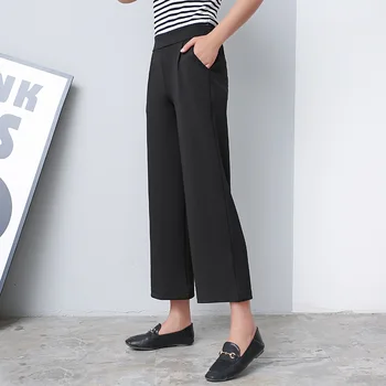 

Women 2018 New autumn Winter Black Wide Leg Pants S-3XL Large Size Ankle-Length Loose Female High Waist casual thin nine Pants