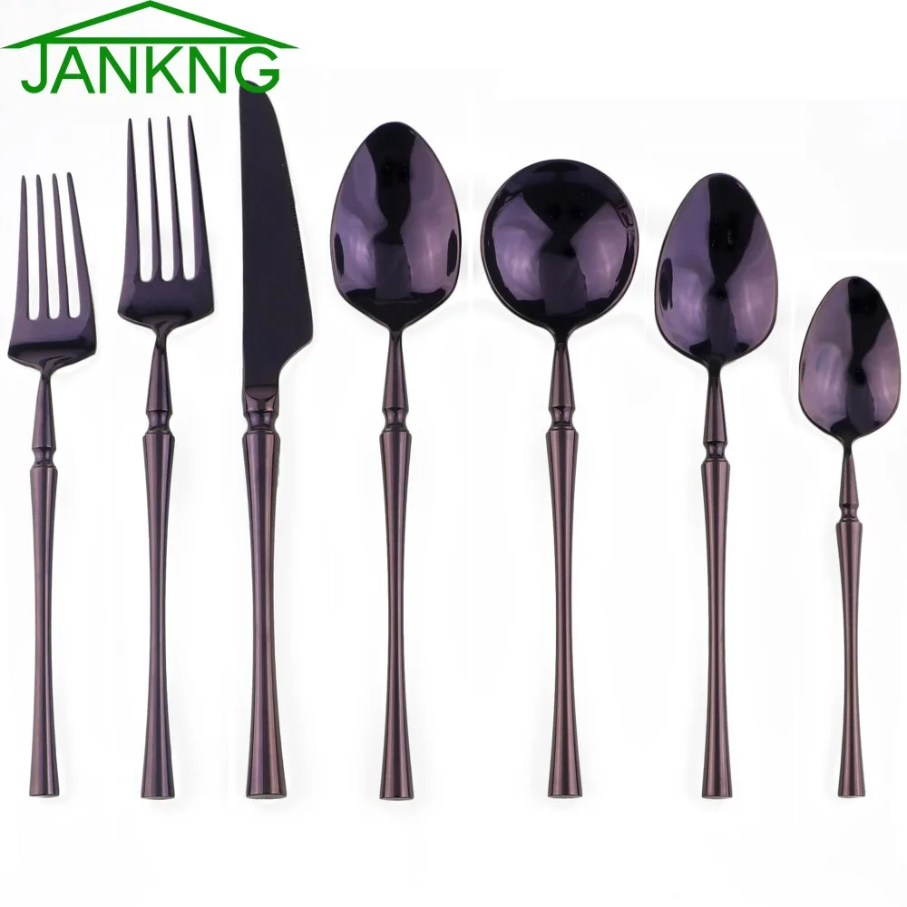 1-JANKNG-Purple-Cutlery-Set-304-Stainless-Steel-Blue-Dinnerware-Set-Dinner-Knife-Fork-Table-Fork-Black