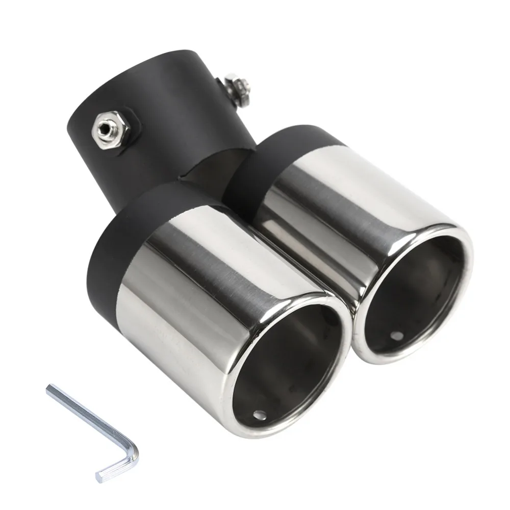Car Dual Exhaust 60mm Double Stainless Steel Muffler Pipe Chrome Tail