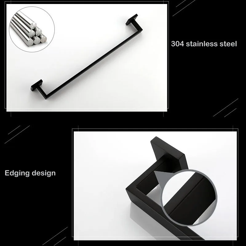 Towel Rack Bathroom Hardware Black Robe Hook Towel Rail Bar Rack Bar Shelf Tissue stainless steel single-rod Bathroom Accessorie