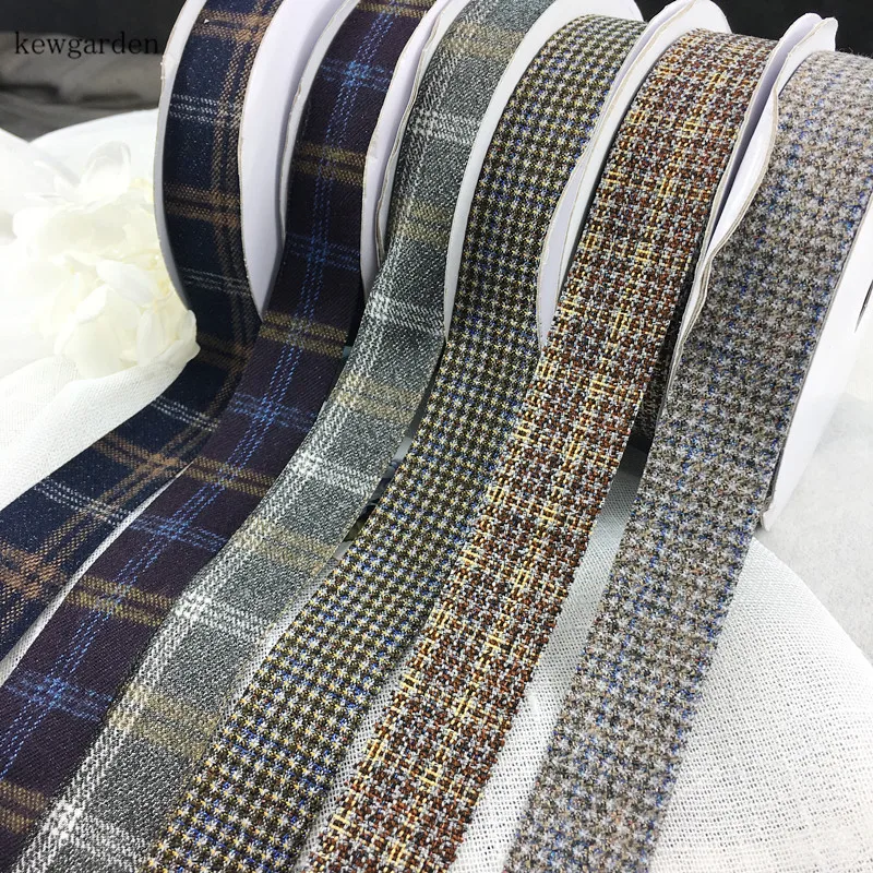 

Kewgarden 5/8" 1" Grid Pattern Linen Woolen Satin Ribbons Handmade Tape DIY Bowknot Craft Supplies Material Ribbon