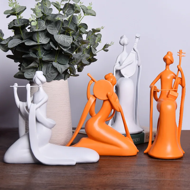 

Home decoration accessories Modern Creative figurines resin crafts Chinese type women play musical instrument vintage decoration