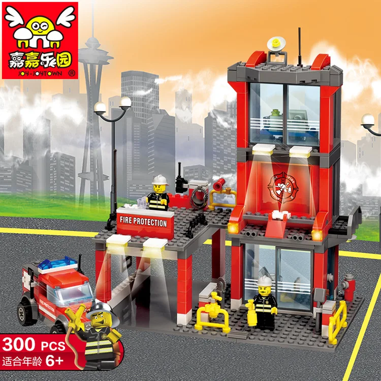 300pcs Fire Station JOY-JOYTOWN Building Blocks Action Figure Baby Toys For Children Building Bricks Brinquedos baby-building-blocks