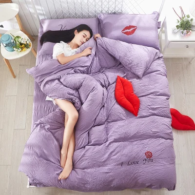 

Solid Color 4pcs Bedding Set Bedclothes with Duvet Cover Bed Sheet Bedspread housse de couette Set of Bed Linen Bedsheet Sheets