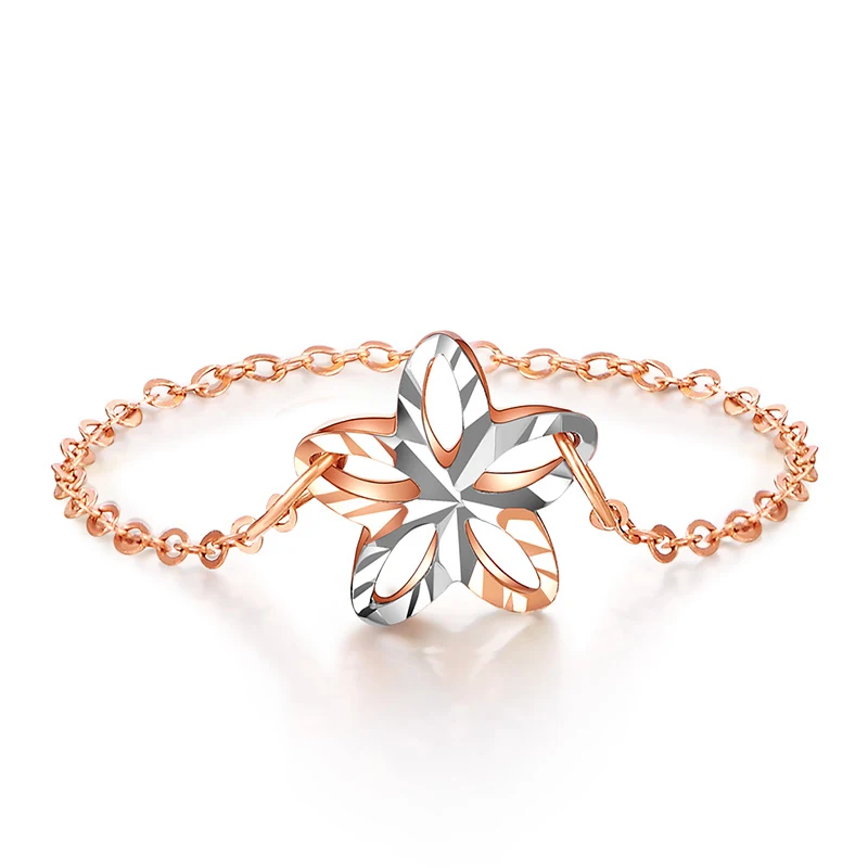 

Solid AU750 Rose Gold Ring Women Hollow Flower Ring