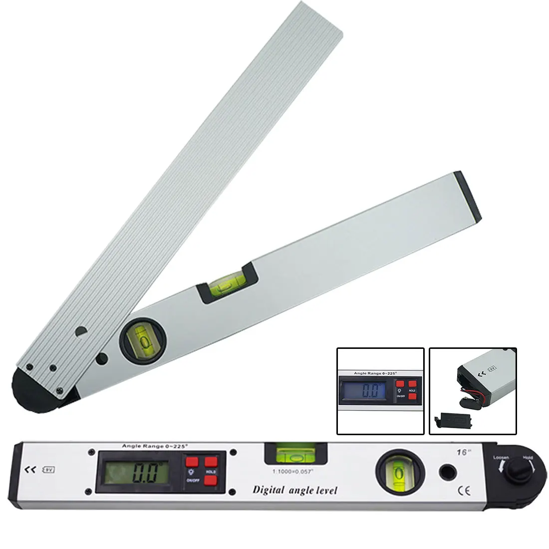 

400mm 16 inch Electronic Protractor Aluminum Alloy 0-225 Degree Digital Angle Level Meter Gauge