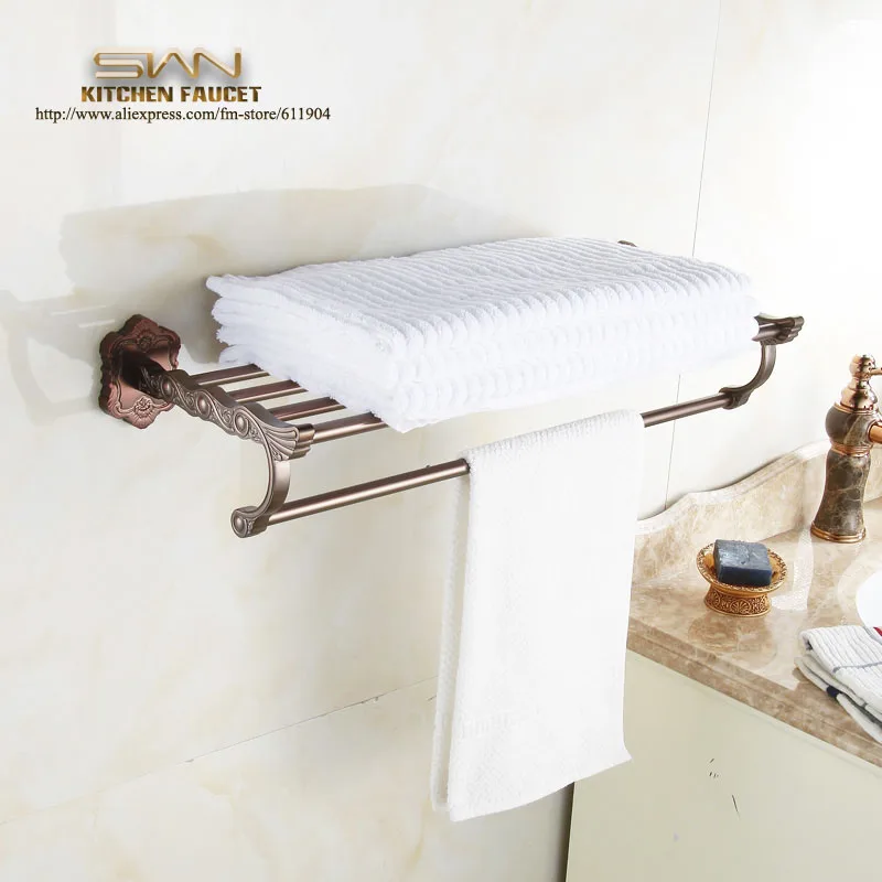 Brass Bathroom Bath Towel Rack Bar Towel Shelf Redwood Color Pattern