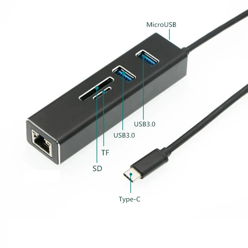 5 в 1 USB C концентратор type-C до 2 портов USB3.0+ TF/SD карта+ RJ45 LAN(выход) usb-концентратор, адаптер Multifunion usb-концентратор для MacBook Xiaomi