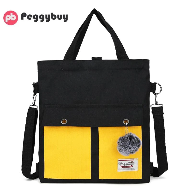 

Hit Color Shoulder Handbags Women Pompon Decor Large Capacity Messenger Crossbody Bags Female Canvas Shopping Totes bolsas de te