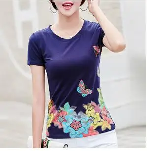 Женская футболка размера плюс 4xl, хлопковая летняя футболка, женские топы с принтом, белые Забавные футболки, женская футболка - Цвет: Синий