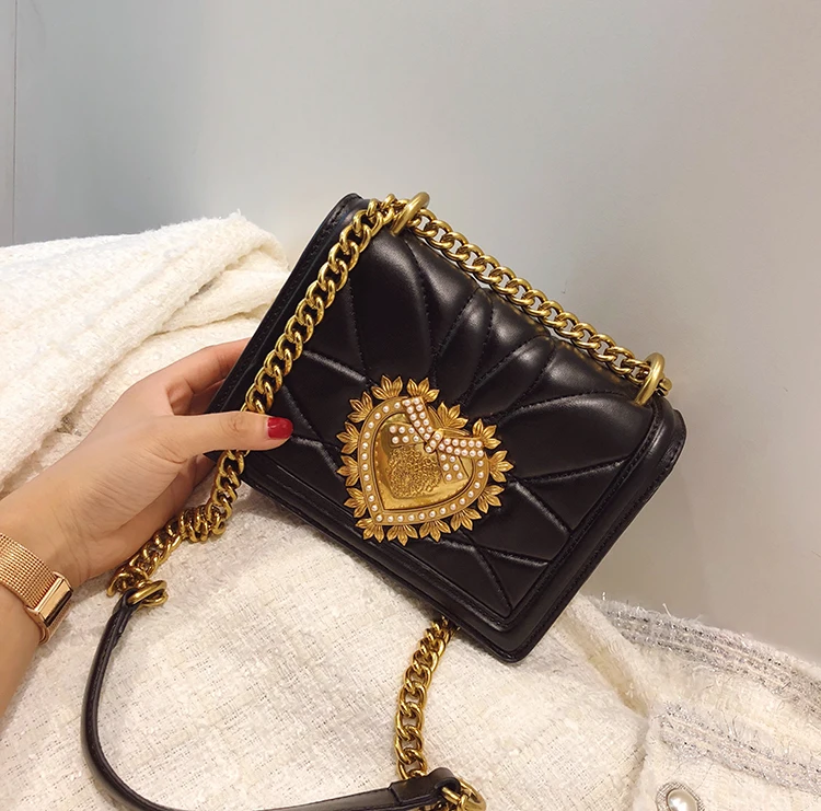 Новинка года! Осенняя модная мини-сумка на одно плечо с цепочкой из бриллиантов - Цвет: Черный