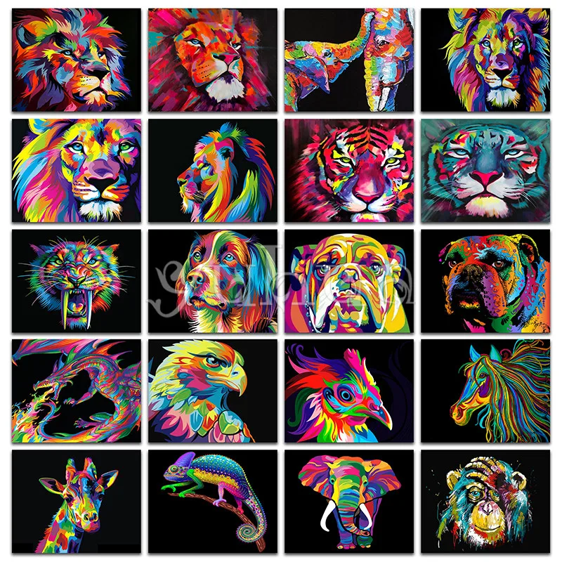 

Full Round Diamond mosaic color animals Full Square Diamond painting Cross stitch tiger&lion 5D DIY Diamond embroidery dog&cat #