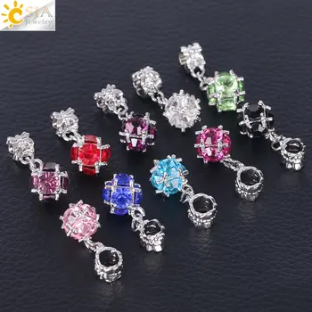 

CSJA 5mm Charms Bracelet Loose Beads 10pcs Ball Shape Dangle Clear Zircon Beads for Women Jewellery DIY Making Mixed Colors F369