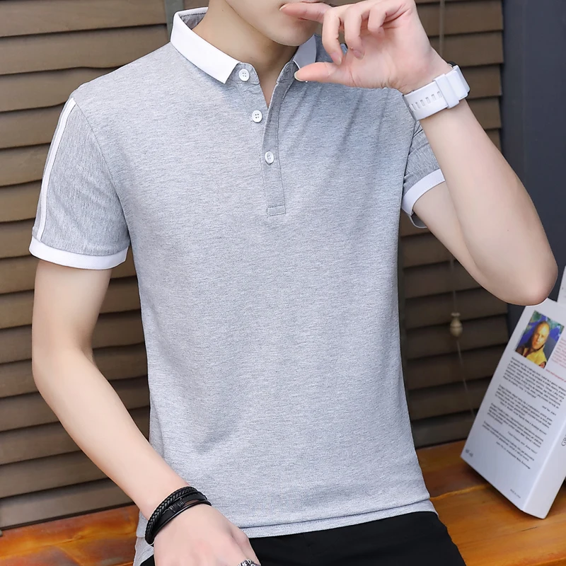 Новая модная мужская рубашка поло, однотонная тонкая рубашка с коротким рукавом из мерсеризованного хлопка, повседневная мужская рубашка поло, M-4XL - Цвет: grey 503