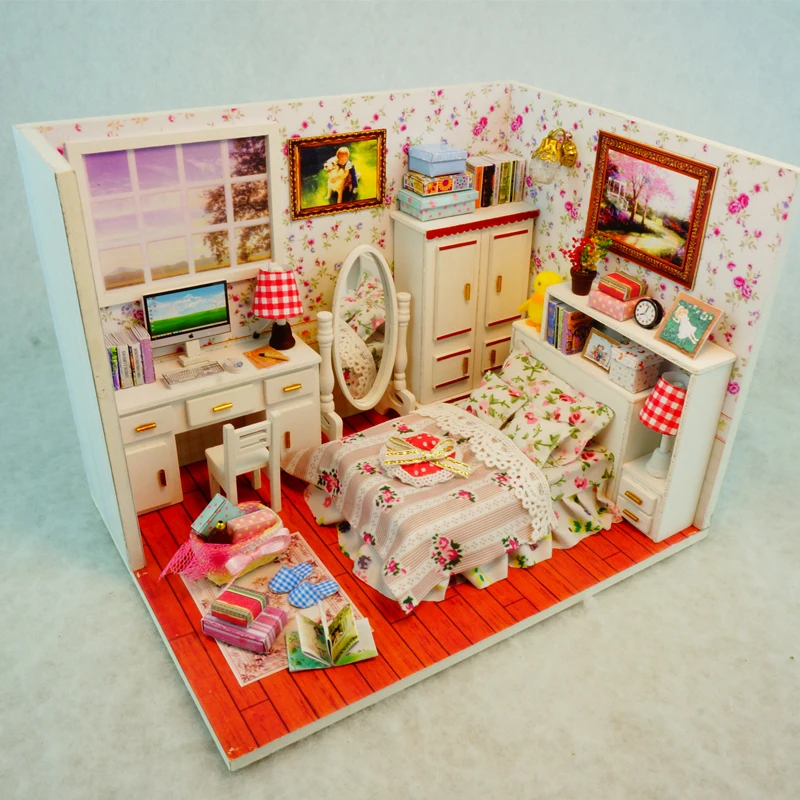 

Assemble DIY Doll House Toy Wooden Miniatura Doll Houses Miniature Dollhouse toys With Furniture LED Lights Birthday Gift