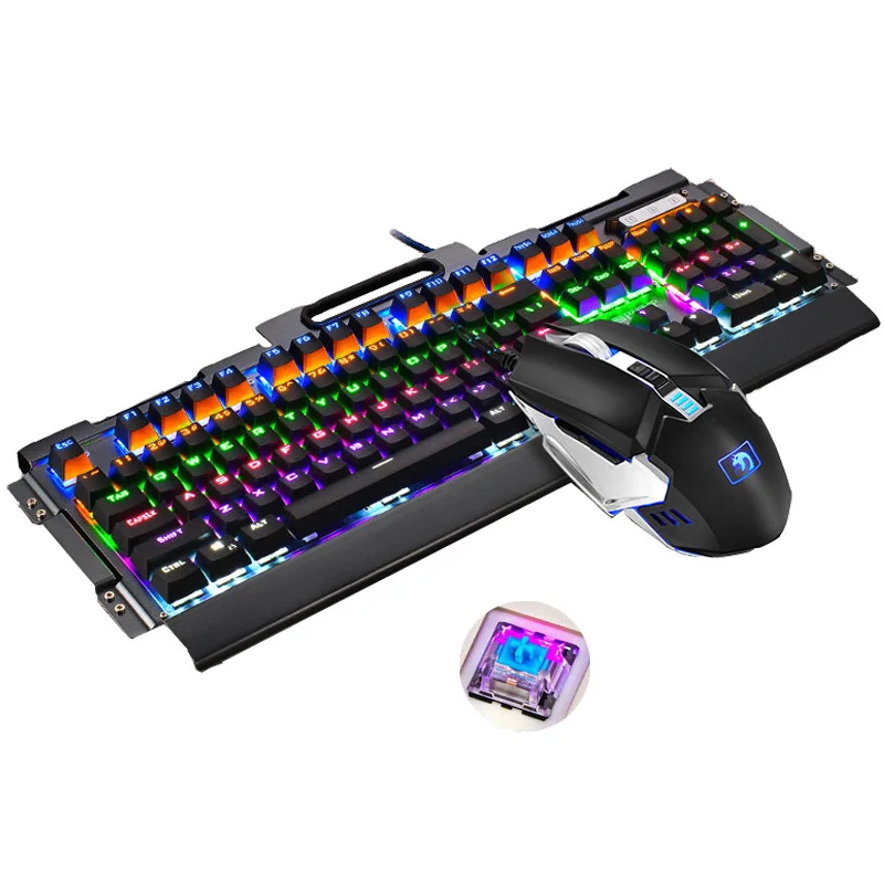 Технология, 104 клавиш, настоящая механическая клавиатура, синий, черный переключатель, Радужный светодиодный, с подсветкой, компьютерная игровая клавиатура+ новая профессиональная игровая мышь - Цвет: Keyboard and Mice 1