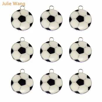 

Julie Wang 40PCS Football Design Zinc Alloy Enamel Necklace Pendant Charms Round Shape Soccer Style DIY Jewelry Making Findings