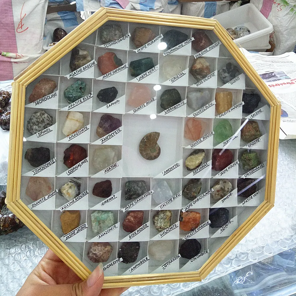 

49 species Natural Geological ore Teaching sample Madagascar crystalline mineral specimens healing collection of fossils decor