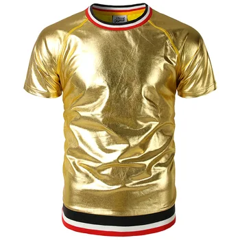 

Black Raglan Sleeve T-shirt Men 2018 Shiny Coated Metallic Night Club T Shirt Men Hip Hop Streetwear Tops Tees Camisetas Hombre