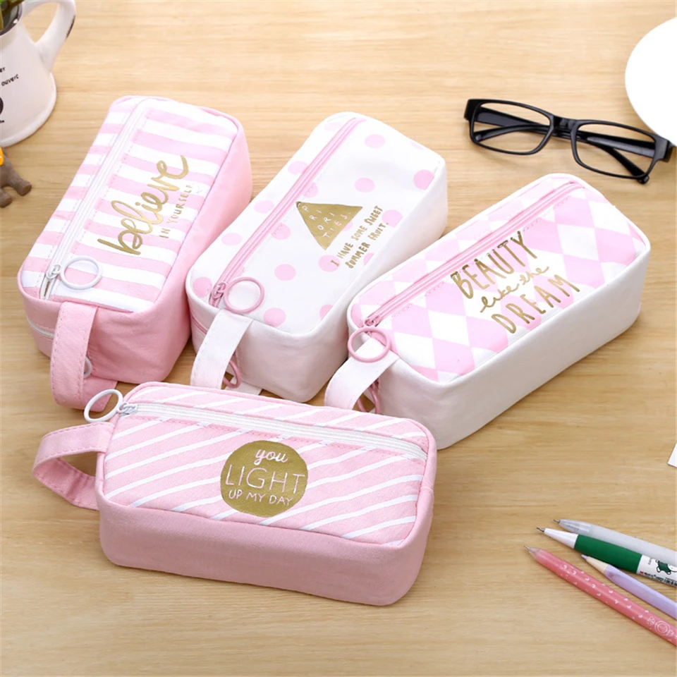 

Pencil Case Super Large Capacity Canvas School Case Zip Double layer Handbag Make up Bag Stationery School Supplies