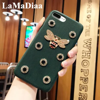 

LaMaDiaa Luxury Rhinestones Bee Case For iPhone X XS MAX XR 6S 7 8 plus Diamond Geometric Texture PU Leather Mobile Phone Cases