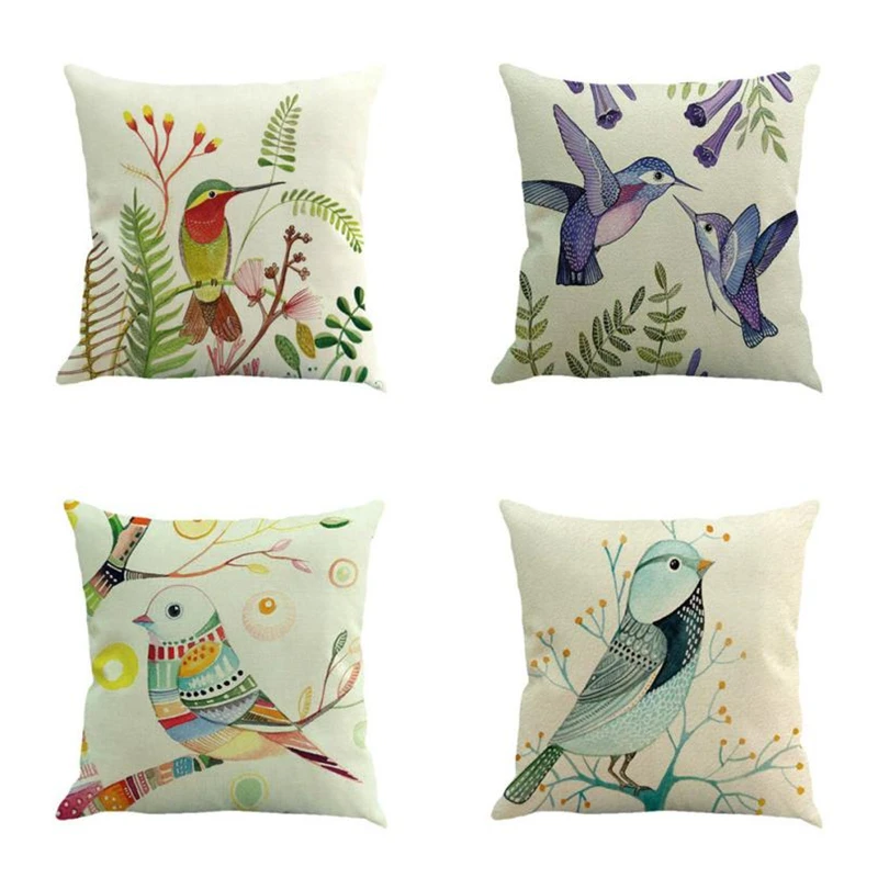 sofa decorative cushions Branches Bird Linen Cushion Throw Pillow smile