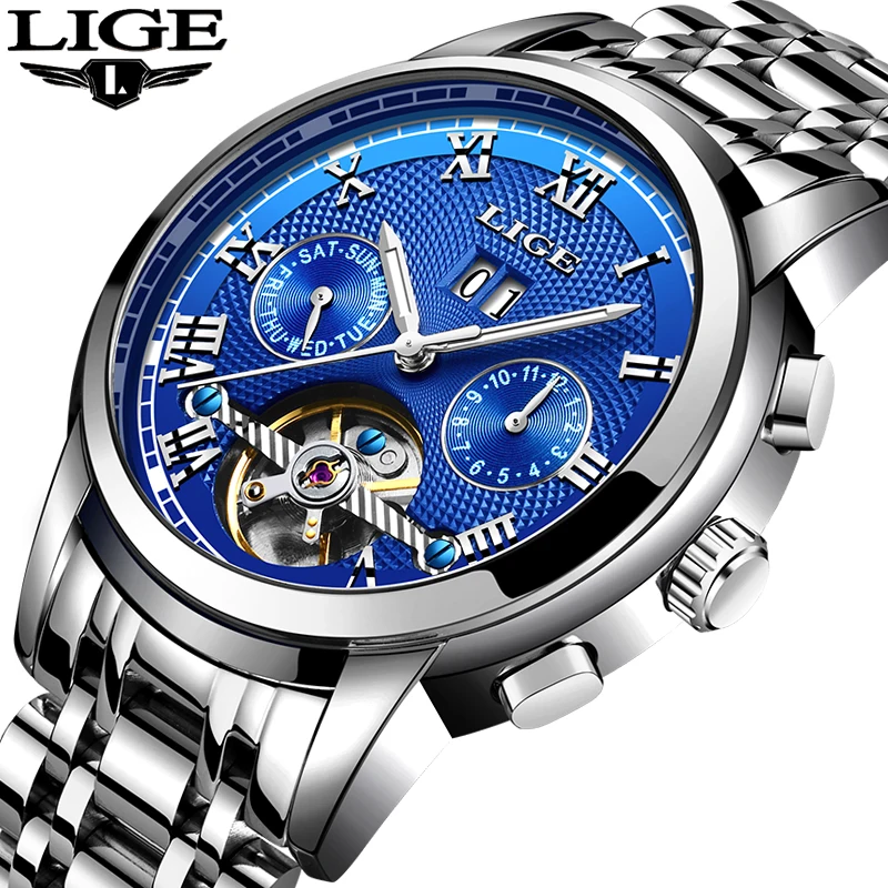 

LIGE Top Brand Men Watch Fashion Business Stainless steel Men Quartz Wristwatch Waterproof Watch for Men Relogio Masculino+Box