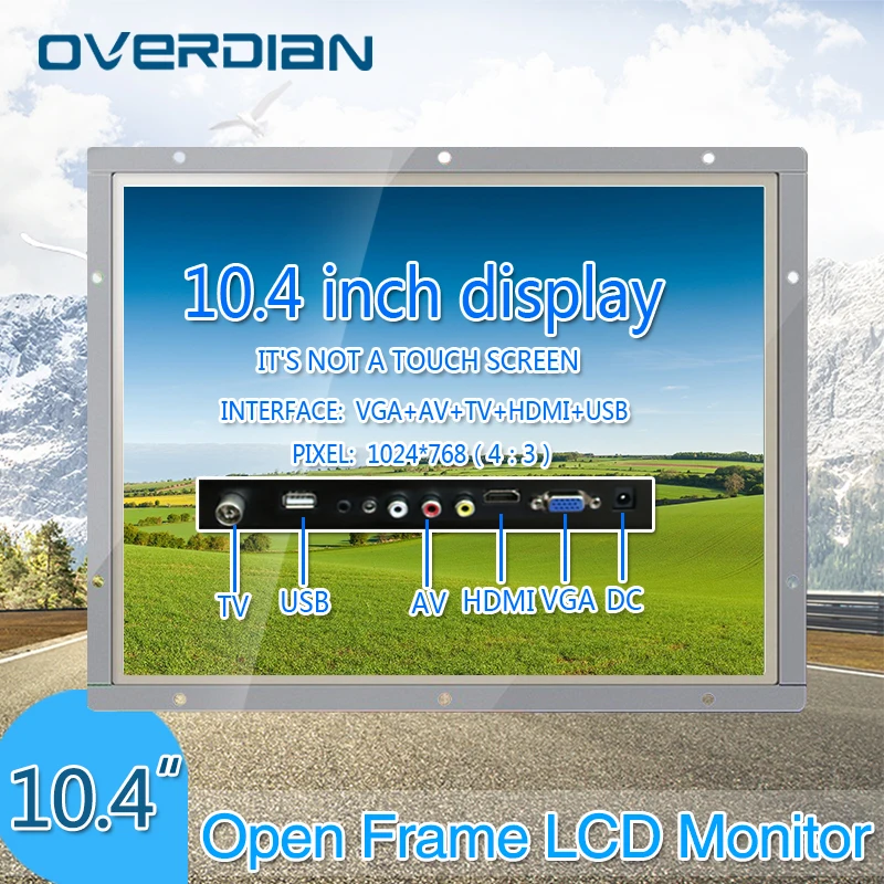 

10/10.4"Industrial Control Lcd Monitor VGA/HDMI/AV/TV/USB Interface White Open Frame Non Touch Screen Metal Shell 1024*768