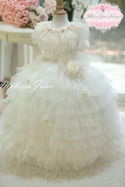 Best price at $148 Cheap Little Flower Girls' Dresses Crew Neckline Lace Little Girls Party Dresses Tiered Ball Gown White Little Girls Party Dress