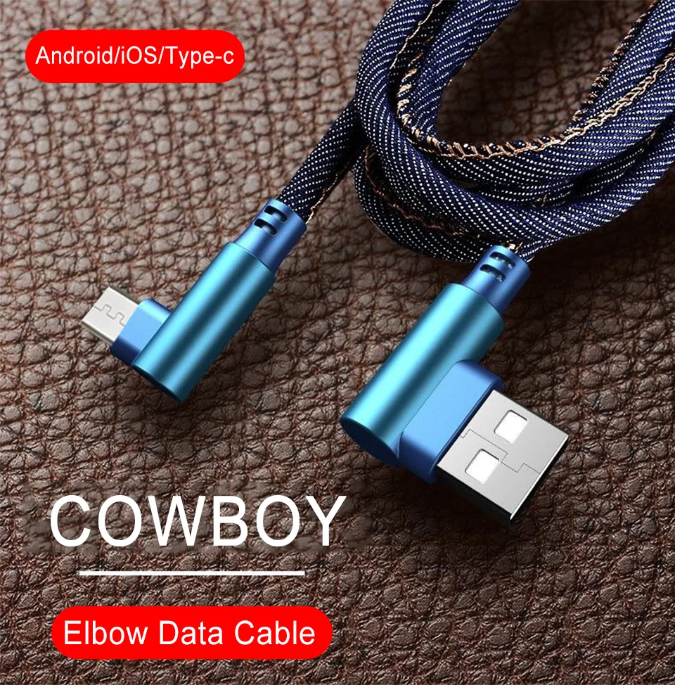 Двойной локоть 90 градусов кабели для мобильных телефонов ковбой плетеный провод передачи данных USB кабель для Android iOS type c 1 м 2 м