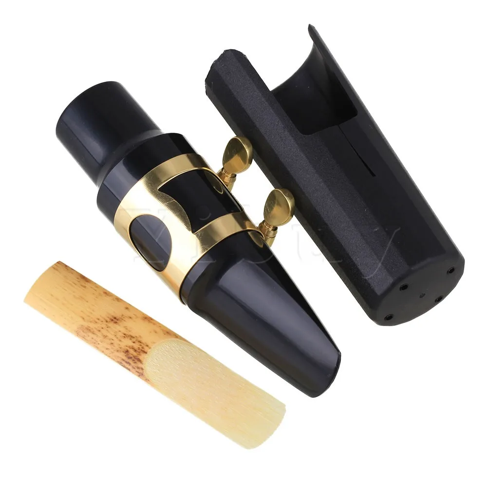 Yibuy Gold Color Plastic 4 Saxophone Mouthpiece Kit Set for Tenor