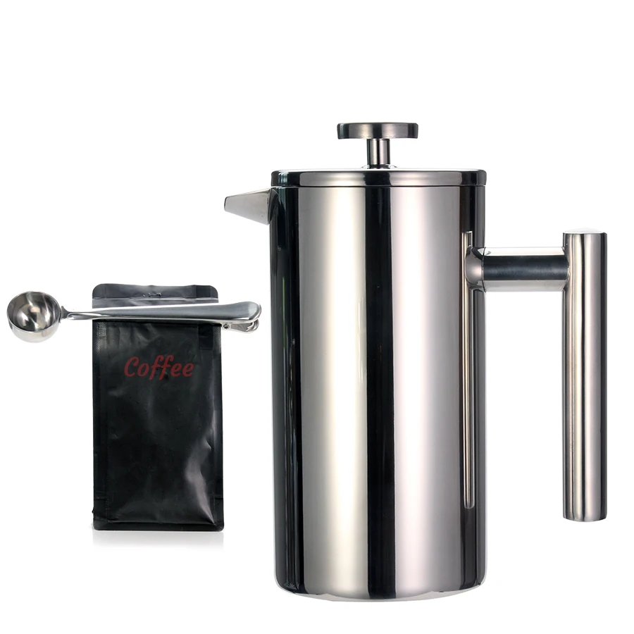 

French Press Coffee Maker + Coffee Spoon, Double-Wall 304 Stainless Steel Coffee Pot with filter, 2pcs in one set