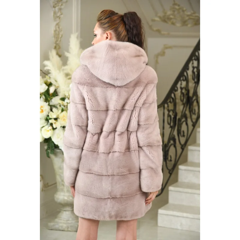 2018 Veste Mode Vison Capuche As Picture Hiver Chaud Avec Manteau De Manteaux Real Fourrure Mkw Femmes 050 Complet Épais pink Véritable Pelt AOxaArw