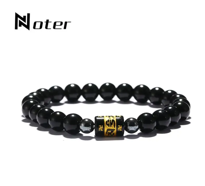 

New Arrival Obsidian Bead Natural Stone Bracelet Charm Letter Buddha Braslet For Men Accessories Yoga Jewelry Heren Armband