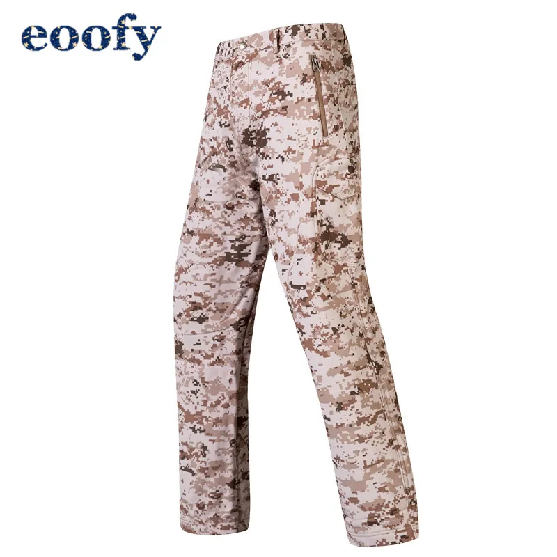 Зимние флисовые тактические штаны из мягкой кожи акулы, военные камуфляжные штаны, мужские водонепроницаемые теплые камуфляжные армейские штаны 3XL - Цвет: Desert Camo