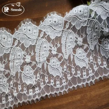 

6M/ Lot Eyelash Lace Fabric 21cm DIY Decorative High Quality Soft Off White Nylon Eyelash Lace Trim Wedding Dress Fabric RS854