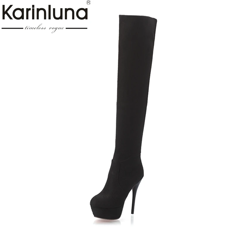 Big Size 34-43 Women Over Knee High Boots Sexy Thin High Heels Red Bottom Shoes Round Toe Platform Women Winter Snow Boots цена Big Size 34-43 Women Over Knee High Boots Sexy Thin High Heels Red Bottom Shoes Round Toe Platform Women Winter Snow Boots цены онлайн